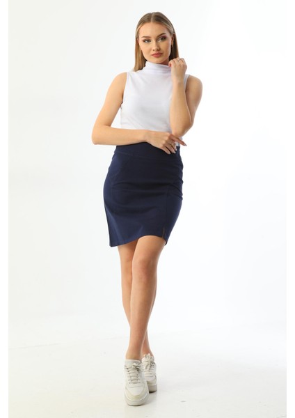 Mini Yırtmaçlı Lacivert Gabardin Etek modelleri