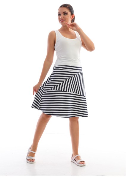 Çizgili Midi Etek Beyaz fiyatları