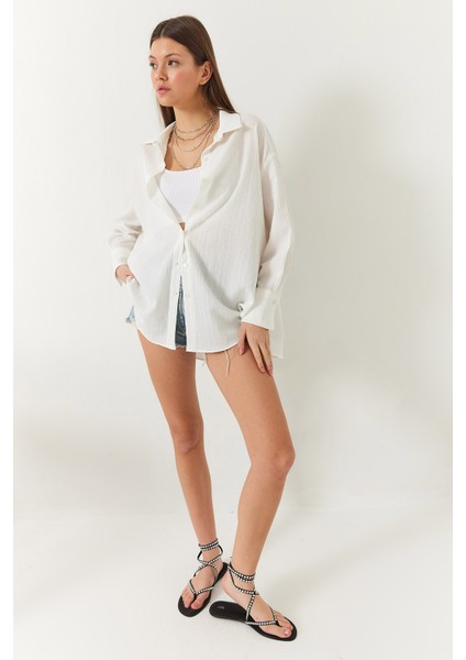 Kadın Düşük Omuz Oversize Basic Bürümcük Gömlek fiyatları