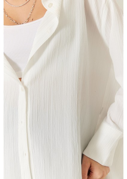 Kadın Düşük Omuz Oversize Basic Bürümcük Gömlek fırsatları