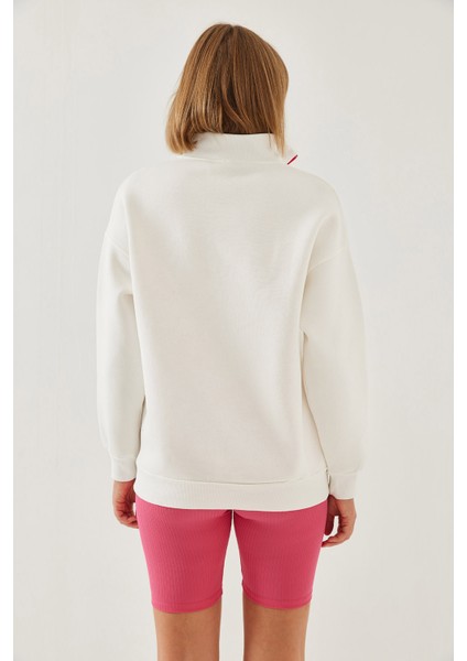 Kadın Dik Yaka Fermuar Detaylı Şardonlu Oversize Sweatshirt