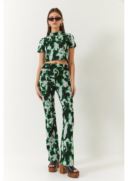 Kadın Yarım Balıkçı Yaka Kısa Kollu Crop Beli Lastikli Pantolonlu Alt-Üst Takım fiyatları