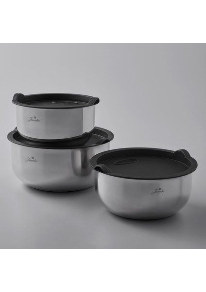 Globe 3'lü Paslanmaz Çelik Midi Saklama ve Karıştırma Kabı Seti – Sızdırmaz Siyah Kapaklı, Mutfak Düzeni ve Gıda Saklama İçin