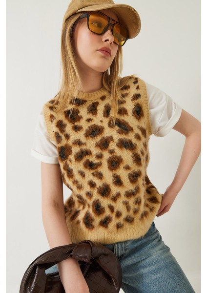 Kadın Şardonlu Leopar Desenli Süveter