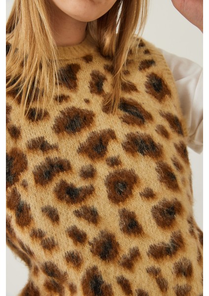 Kadın Şardonlu Leopar Desenli Süveter modelleri