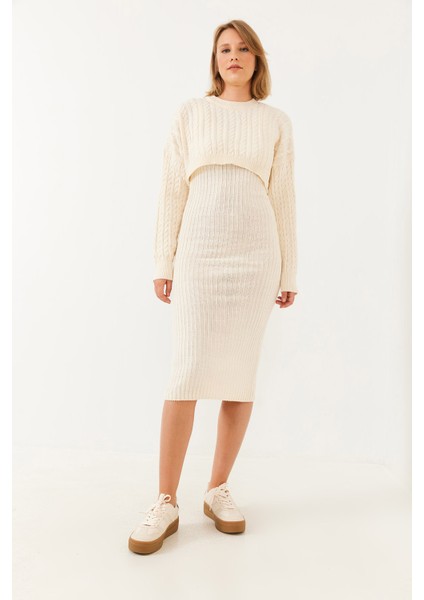 Kadın Crop Triko Kazak Elbise Alt Üst Takım