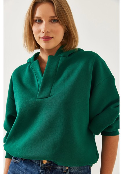 Kadın Kapişonlu V Yaka Sweatshirt fiyatları