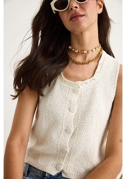 Kadın Kare Yaka Düğmeli Triko Yelek Ty indirimleri