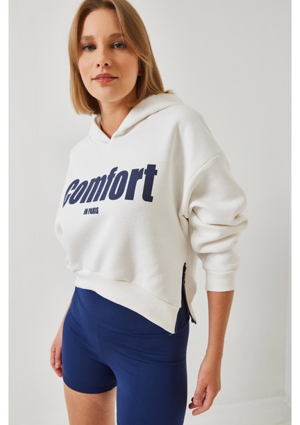 Kadın Üç Iplik Şardonlu Yanları Fermuarlı Crop Sweatshirt