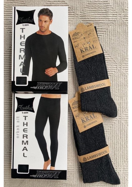 Erkek Termal Takım 2 Adet Yün Çorap Hadiyeli