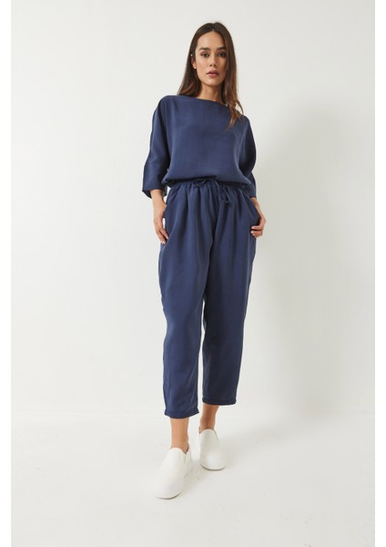 Kadın Kayık Yaka Yarım Kol Bluz Beli Lastikli Şalvar Pantolon Alt-Üst Takım fiyatları
