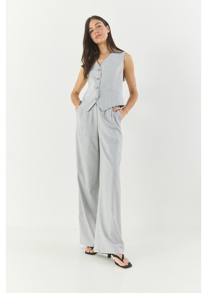 Kadın Klasik Kesim Yelek Yüksek Bel Pantolonlu Kumaş Alt-Üst Takım fırsatları