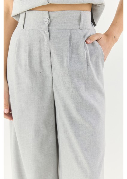 Kadın Klasik Kesim Yelek Yüksek Bel Pantolonlu Kumaş Alt-Üst Takım