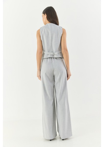 Kadın Klasik Kesim Yelek Yüksek Bel Pantolonlu Kumaş Alt-Üst Takım