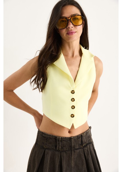 Kadın Şal Yaka Sırt Bağlama Detaylı Tasarım Yelek modelleri