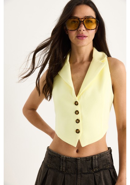 Kadın Şal Yaka Sırt Bağlama Detaylı Tasarım Yelek indirimleri