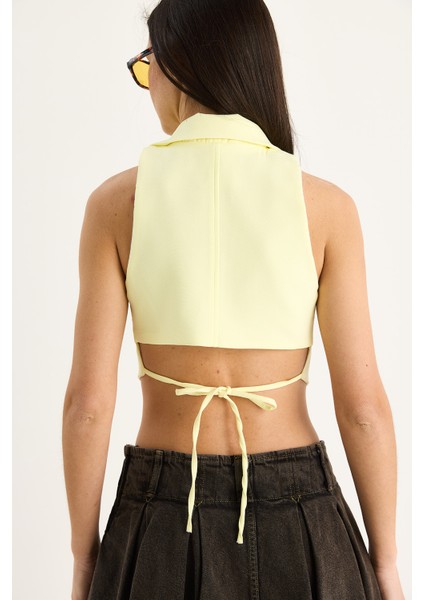 Kadın Şal Yaka Sırt Bağlama Detaylı Tasarım Yelek