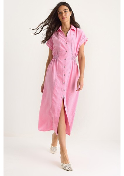 Kadın Beli Lastikli Crush Gömlek Elbise