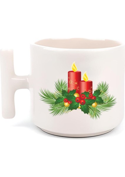 Yılbaşı Temalı Mumlu Kulp Motto Kahve ve Çay Fincanı, Beyaz Renk