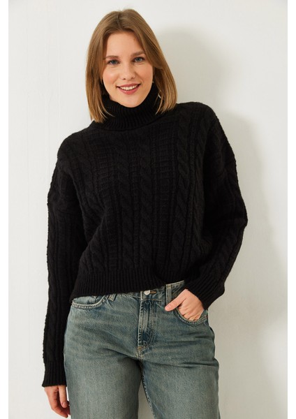 Kadın Balıkçı Yaka Desenli Triko Kazak modelleri