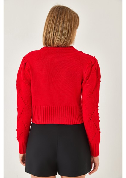 Kadın Yakası Boncuklu Fiyonklu Triko Kazak fiyatları