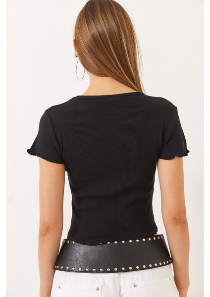 Kadın Fitilli Kaşkorse Basic T-Shirt fırsatları