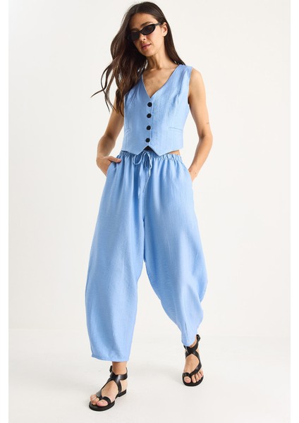 Kadın Cep Detaylı Rahat Pantolon Yelekli Alt-Üst Takım