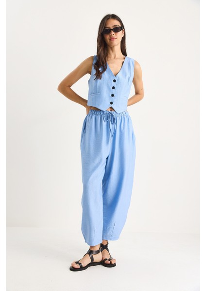 Kadın Cep Detaylı Rahat Pantolon Yelekli Alt-Üst Takım fiyatları