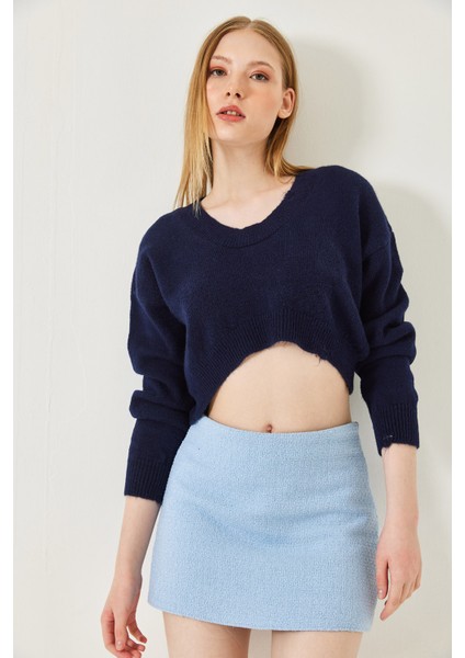 Kadın Crop Triko Kazak