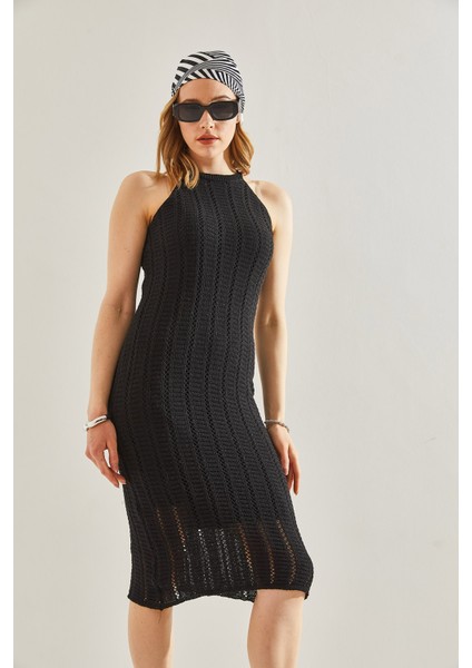 Kadın Ajurlu Astarlı Triko Elbise