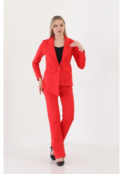 Kırmızı Blazer Asimetrik Ceket Pantolon Takım fiyatları
