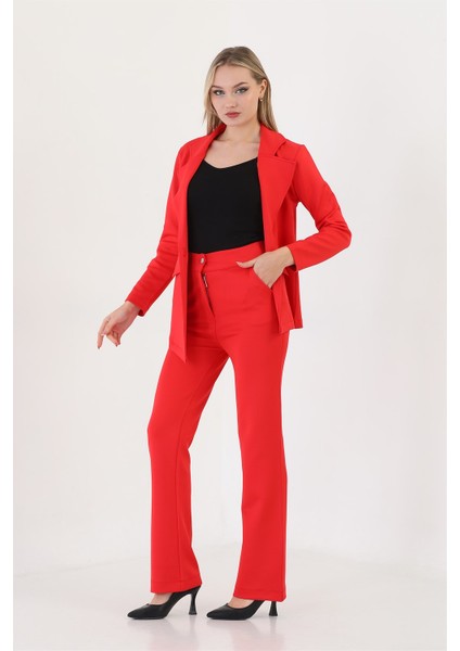 Kırmızı Blazer Asimetrik Ceket Pantolon Takım modelleri