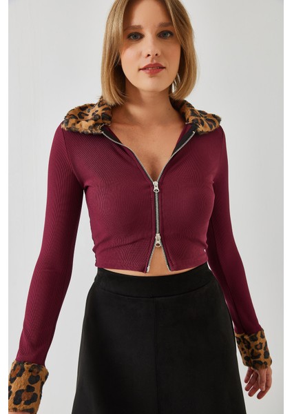 Kadın Leopar Peluşlu Fermuarlı Hırka fiyatları