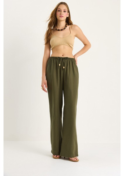 Kadın Bel Bağlamalı Ince Keten Yazlık Bol Pantolon