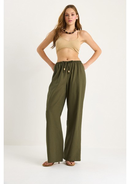 Kadın Bel Bağlamalı Ince Keten Yazlık Bol Pantolon fiyatları