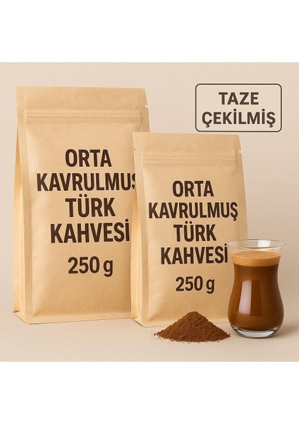 Orta Kavrulmuş Türk Kahvesi 250 gr x 2 Paket– Taze Çekilmiş , Bol Köpüklü