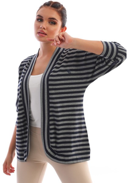 Çizgili Kadın Hırka Gri-Lacivert fiyatları