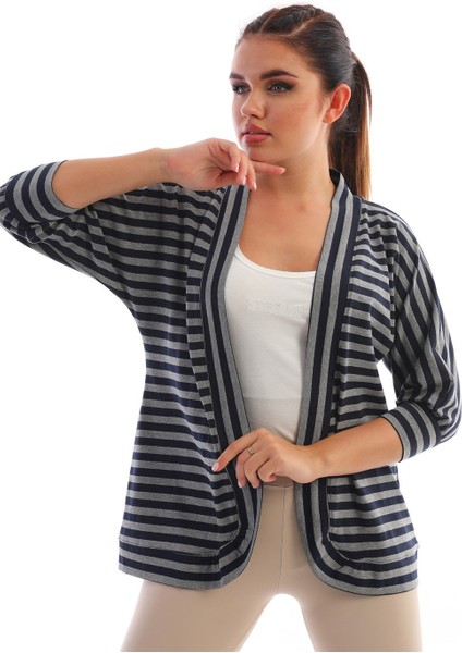 Çizgili Kadın Hırka Gri-Lacivert modelleri