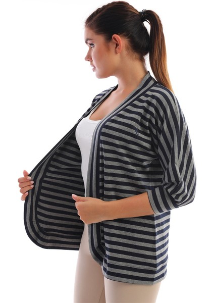 Çizgili Kadın Hırka Gri-Lacivert fırsatları