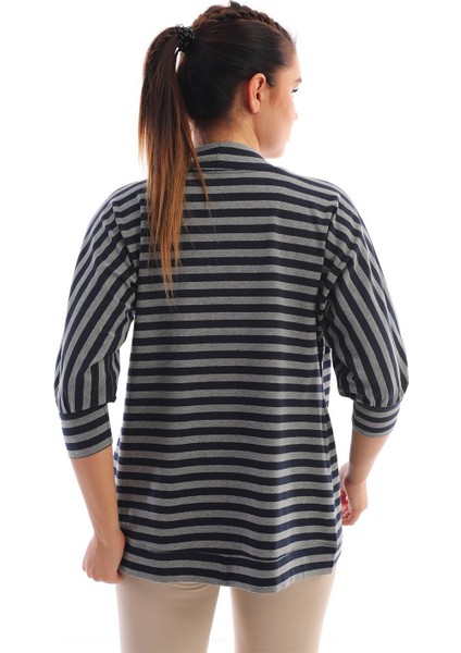 Çizgili Kadın Hırka Gri-Lacivert indirimleri