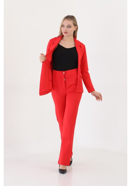 Kırmızı Blazer Asimetrik Ceket Pantolon Takım modelleri