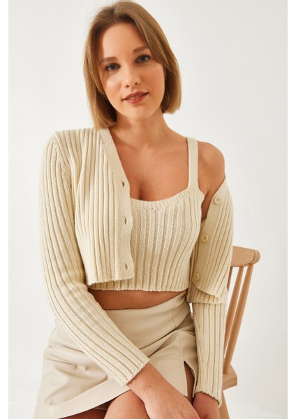 Kadın Atletli Crop Hırkalı Ikili Takım