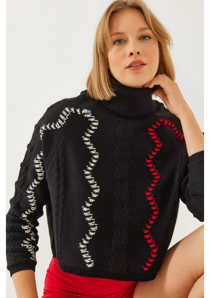 Kadın Balıkçı Yaka Reglanlı Triko Kazak