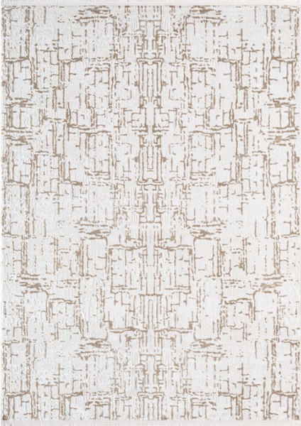 Best 116A Beyaz Bej Modern Desen Parlak Ince Makinada Yıkanabilir Salon Halısı