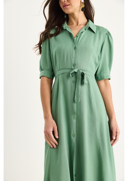 Kadın Kuşaklı Yazlık Gömlek Elbise modelleri