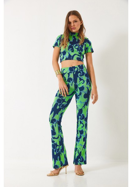 Kadın Yarım Balıkçı Yaka Kısa Kollu Crop Beli Lastikli Pantolonlu Alt-Üst Takım fiyatları