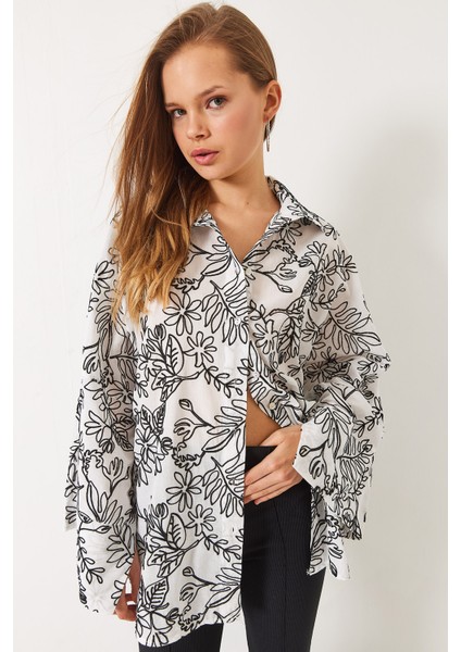 Kadın Nakışlı Büyük Manşetli Oversize Gömlek fiyatları