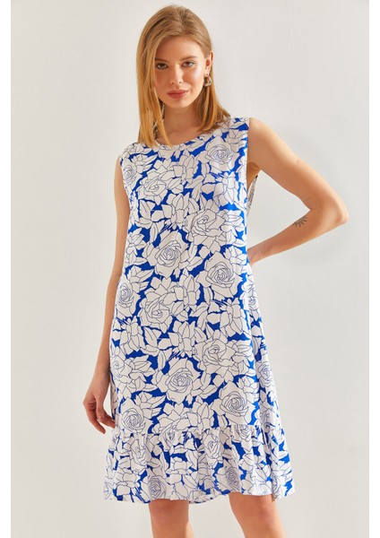 Kadın Eteği Fırfırlı Çiçekli Viskon Elbise