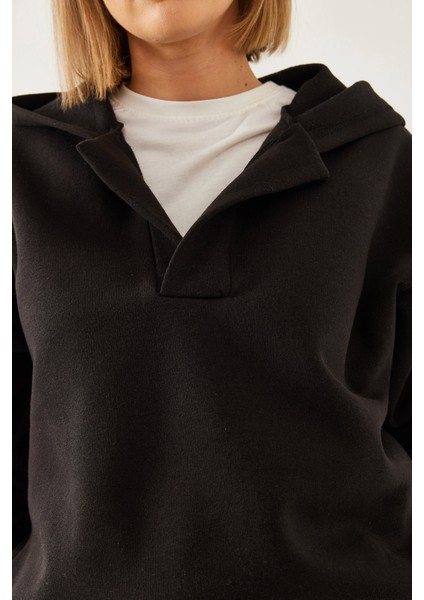 Kadın Kapişonlu V Yaka Sweatshirt modelleri