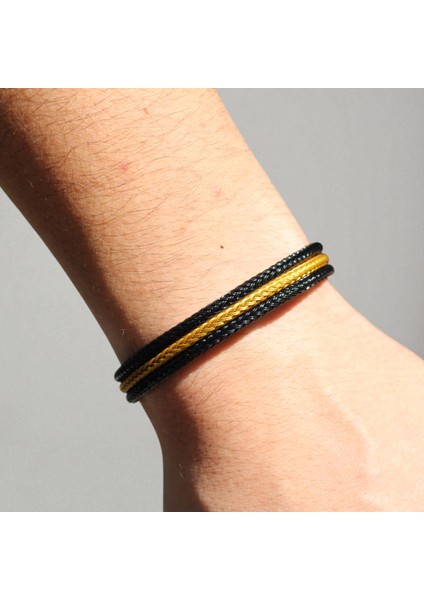 Sarı Detaylı 3 Parça Hasır Örgü Çelik Bileklik modelleri